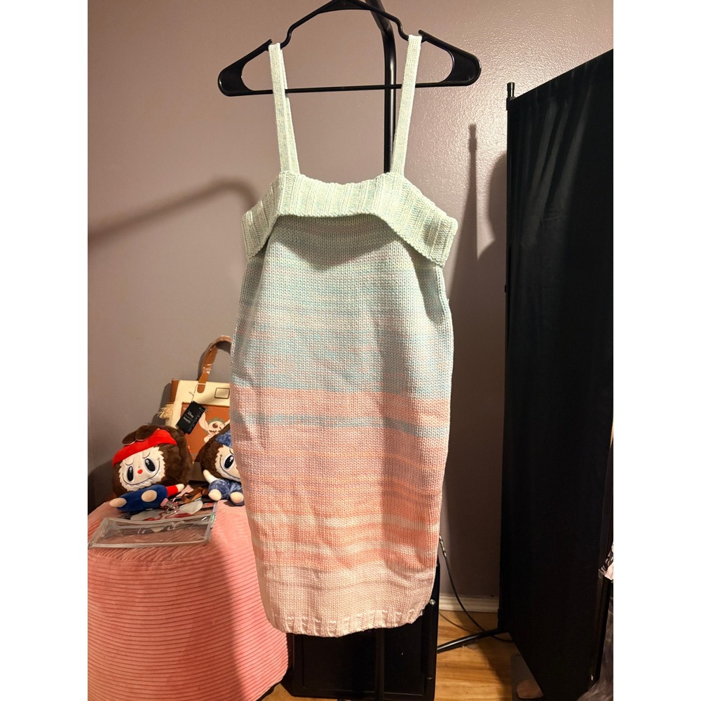 525 America Pastel Ombre Knit Mini Dress Small Mint Peach Pink Ribbed Strappy